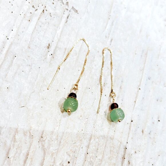 green crystal threader drop earrings H73 - Picture 5 of 5